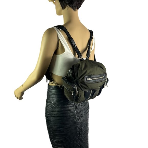 ALEXANDER WANG Military Green Nylon Black Leather Mini Marti Women\'s Backpack ALEXANDER WANG Military Green Nylon Black Leather Mini Marti Women\'s Backpack